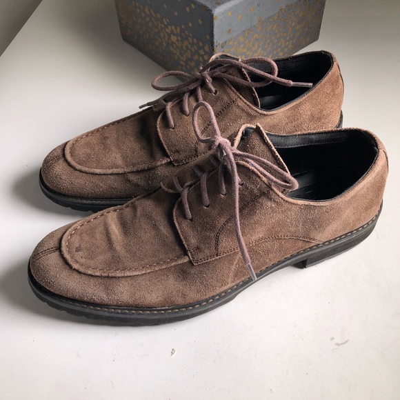 Saks Fifth Ave Blue Brown Suede Oxfords Shoes - Picture 3 of 7